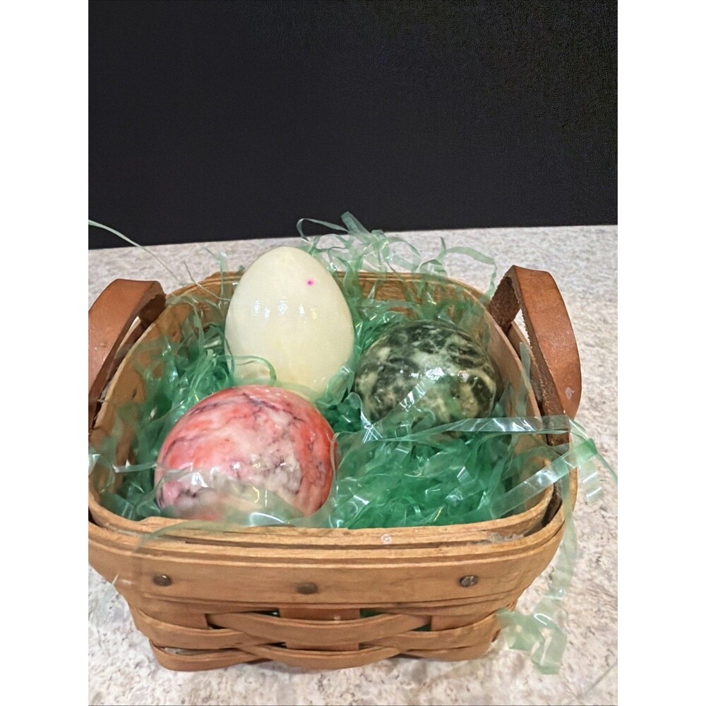 Calcite Easter Eggs in a small Longaberger Basket